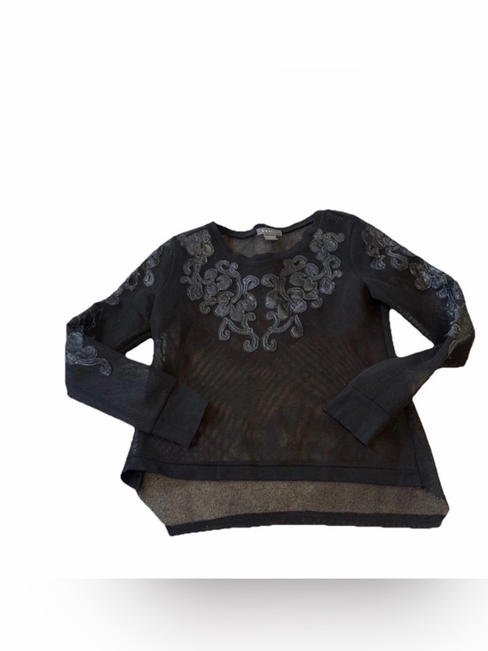 Gracia Tops - GRACIA Women’s Sexy Black Faux Leather Mermaid Scales MESH Blouse Size L